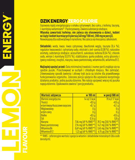 DZIK® Energy Lemon Cytrynowy 500 ml
