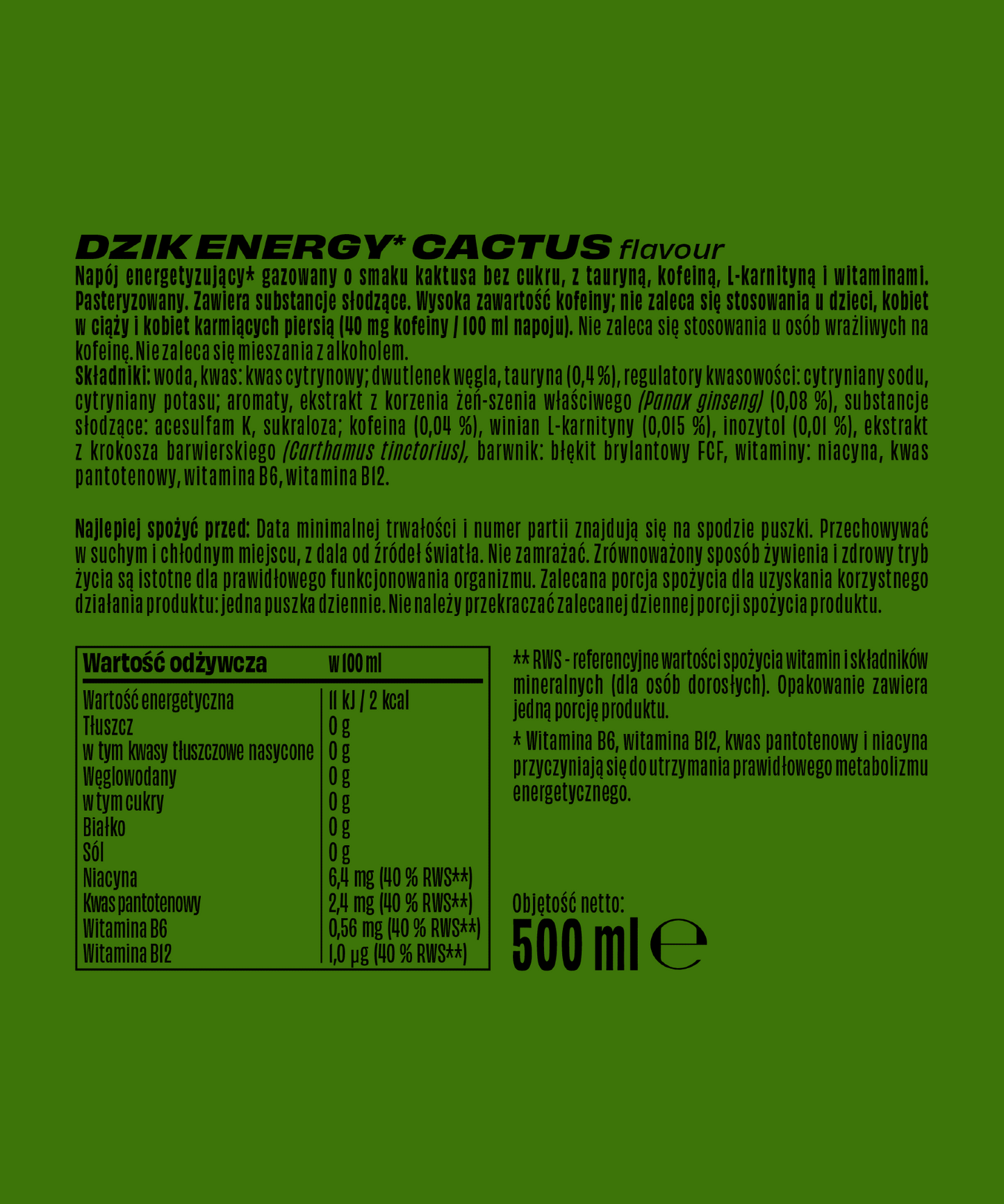 DZIK® ENERGY CACTUS ‑ 500 ML