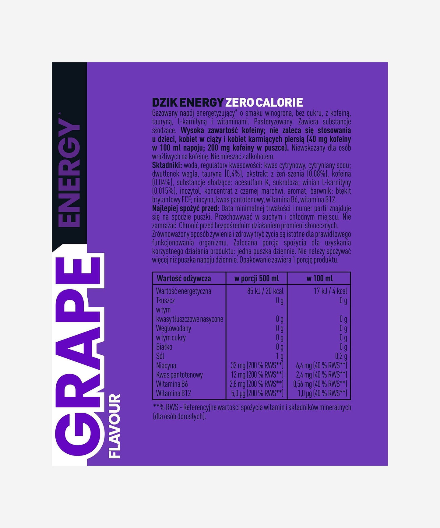 DZIK® Energy Grape Winogronowy 500 ml