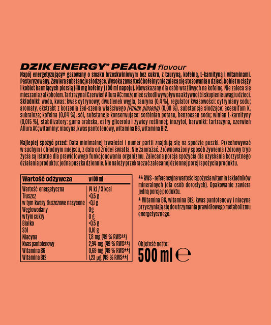 DZIK® Energy Peach Brzoskwiniowy 500 ml
