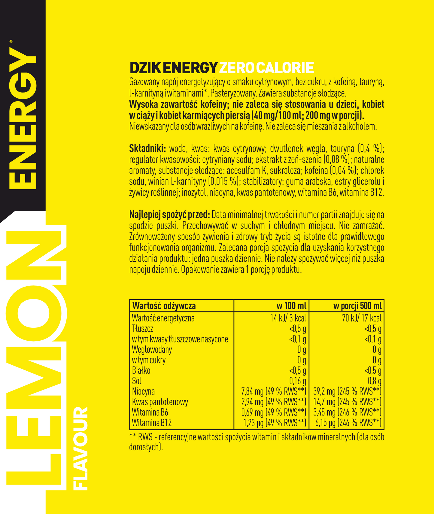 DZIK® Energy Lemon Cytrynowy 500 ml