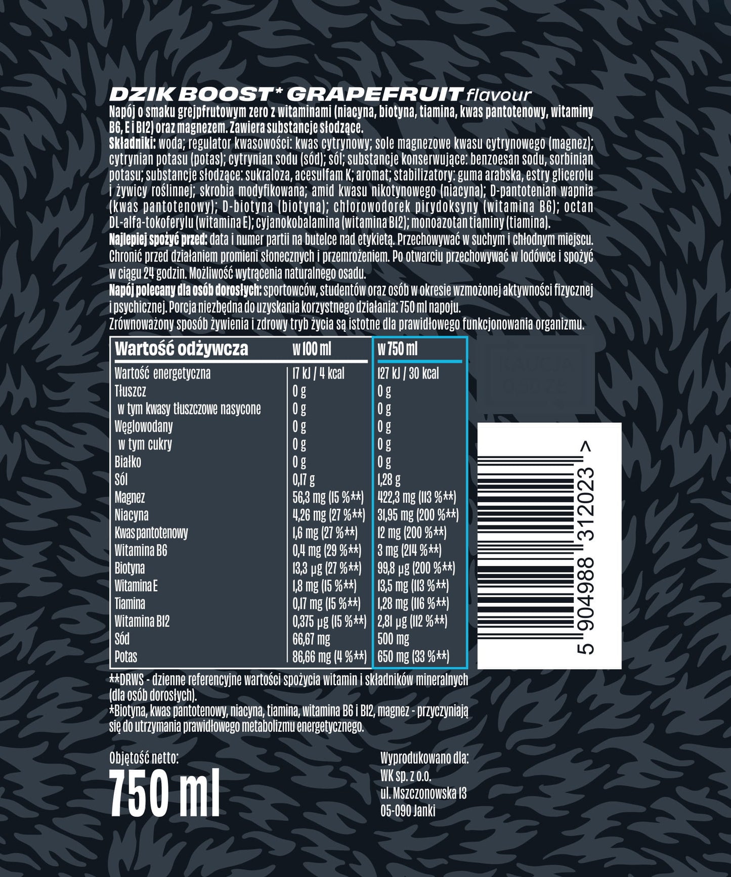 DZIK® BOOST GREJPFRUTOWY ‑ 750 ML