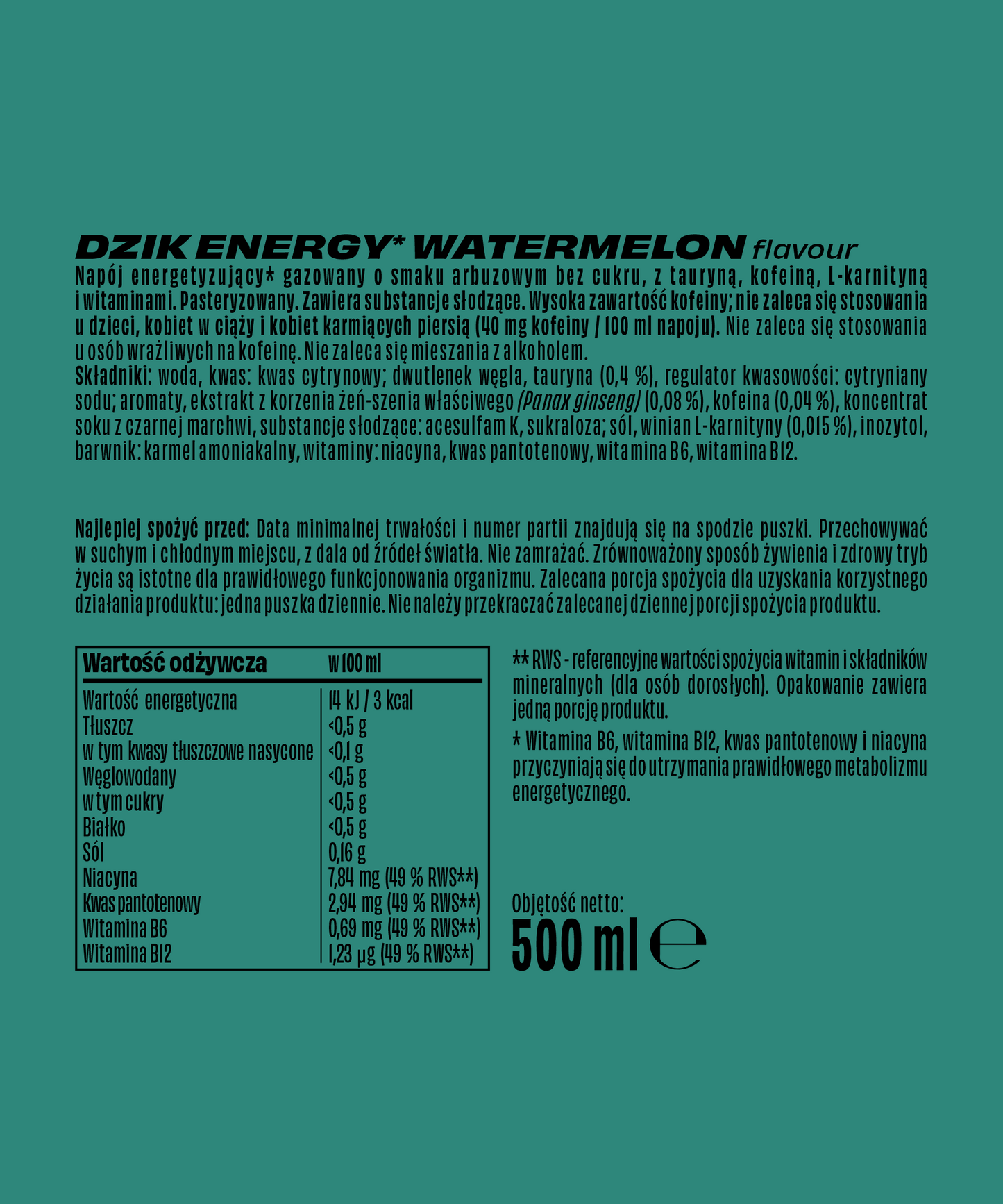 DZIK® ENERGY ARBUZ ZERO KALORII 500 ML